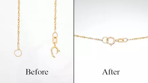 Before and after of a repaired broken chain